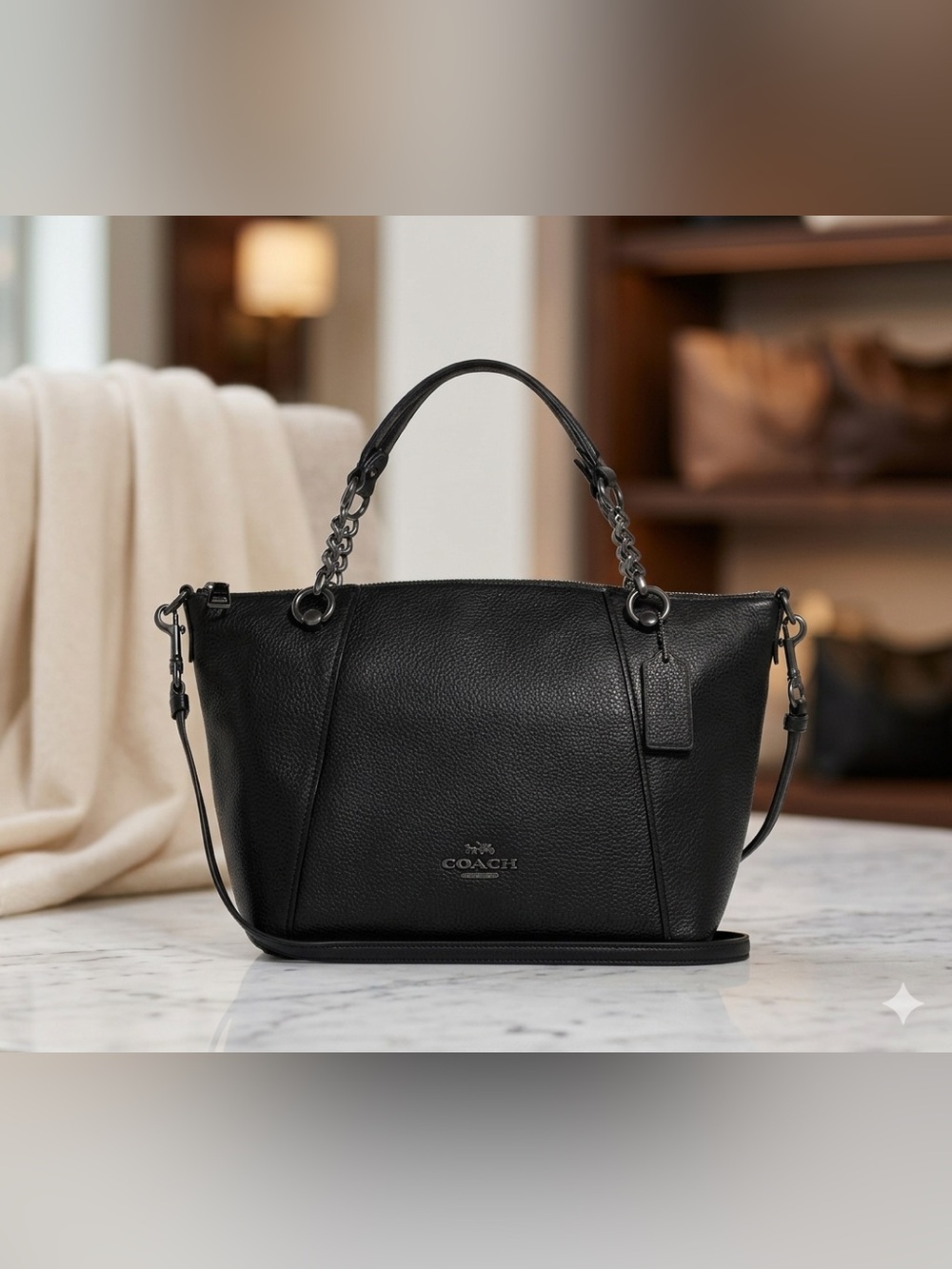 Coach Black Leather Kacey Chain Satchel